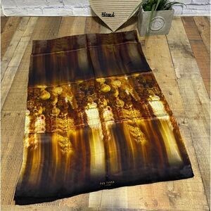 TED BAKER London Long 100% Silk Scarf Wrap Gold/black